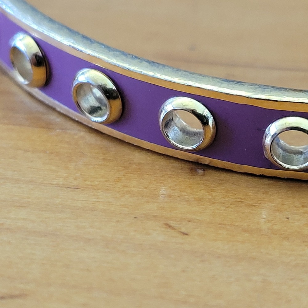 Vintage COACH Gold Tone Enamel Grommet Rivet Bangle Purple Pink - Picture 3 of 8